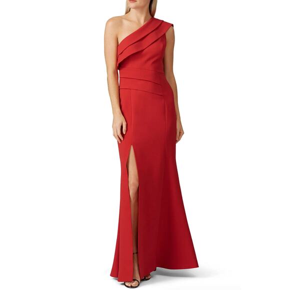 C/MEO Collective Dress Womens 10 Red Fragment Gown Draped‎ One Shoulder - Picture 1 of 12
